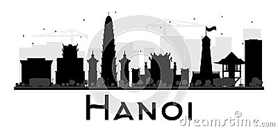 Hanoi City skyline black and white silhouette. Cartoon Illustration