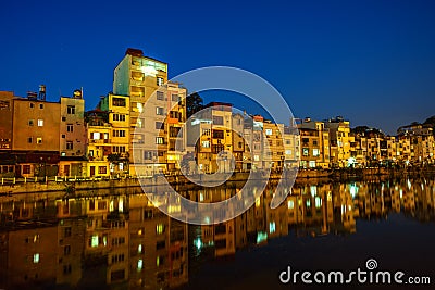 Hanoi cityscape at sunset. Resident buildings by Tien Bien lake, Gia Lam district Stock Photo