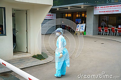 Woman doctor with safety wear at Viet-Phap hospital against covid-19 coronavirus pandemic Editorial Stock Photo