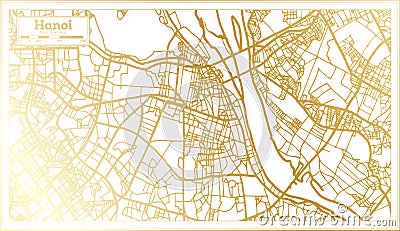 Hanoi Vietnam City Map in Retro Style in Golden Color. Outline Map Stock Photo