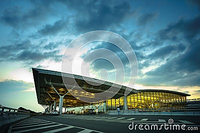 Hanoi, Vietnam - June 10, 2017: Noi Bai International Airport at twilight with Hall T2, the biggest airport in northern Vietnam Editorial Stock Photo