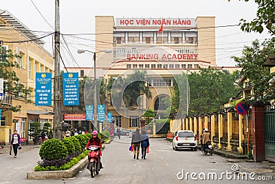 Hanoi, Vietnam - Mar 15, 2015: Exterior view of Banking Academy on Chua Boc street Editorial Stock Photo