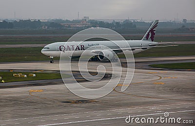 Qatar airplane at the Hanoi airport Editorial Stock Photo