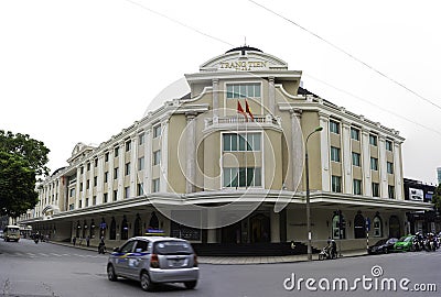 Hanoi, Vietnam - Nov 16, 2014: Exterior view of Trang Tien plaza, located in Trang Tien - Hang Bai crossroads, near Hoan Kiem lake Editorial Stock Photo