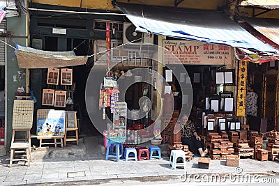 View of a shop front in the old quarter of Hanoi, Vietnam Editorial Stock Photo