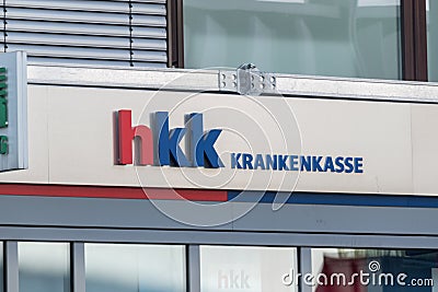 Hkk Krankenkasse logo and sign. Krankenkasse is nationwide open German health insurance from the group of Ersatzkassen Editorial Stock Photo