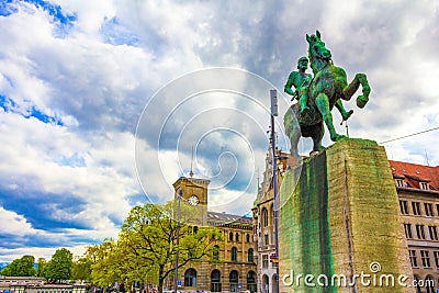 Hans Waldmann monument on Munsterbrucke bridge Zurich Switzerland Editorial Stock Photo