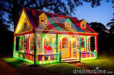 A Hansel and Gretel house decorated with candies. Stock Photo