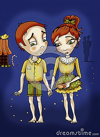 Hansel and Gretel Cartoon Illustration