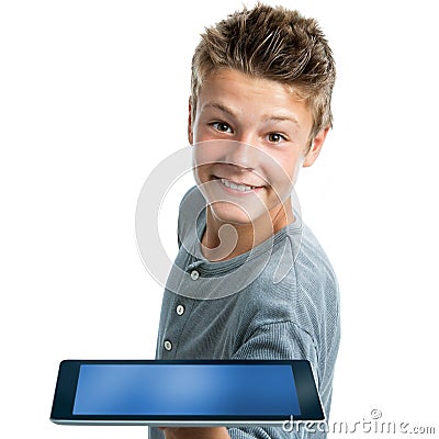 Hansome teen showing blank tablet. Stock Photo