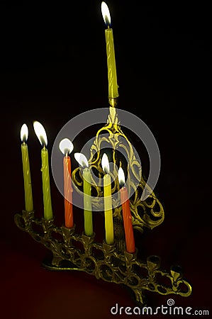 Hanuka candles in hanukkiya Stock Photo