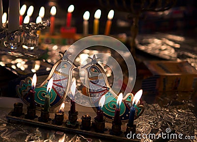 Hanuka lights with artistic candle holder Stock Photo