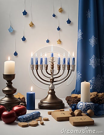 Hanukkah candlestick with candles, graphics for the Jewish holiday Stock Photo