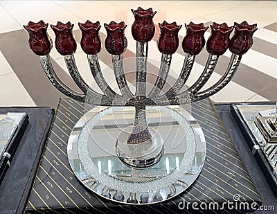 Hanukkah candlestick for nine candles Editorial Stock Photo