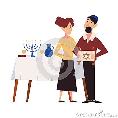 hanukkah celebrating couple Vector Illustration