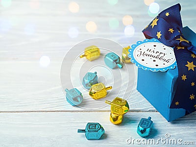 Hanukkah celebration with gift box Stock Photo