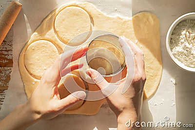 Hanukkah concept - making sufganiot donuts Stock Photo