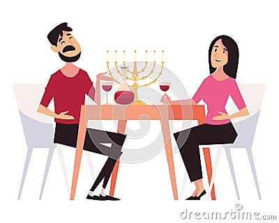 hanukkah couple drinking wine Vector Illustration