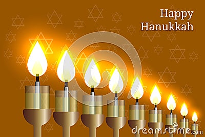 Hanukkah. 2-10 December. Judaic holiday. Nine candles. Hexagonal star of David. Stock Photo
