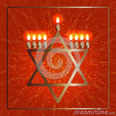 Hanukkah. 2-10 December. Judaic holiday. Traditional symbol - Menorah. Stock Photo