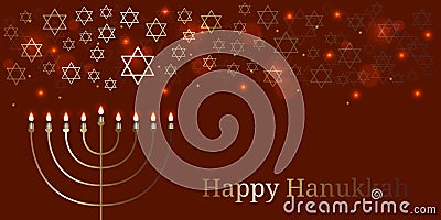 Hanukkah. 2-10 December. Judaic holiday. Traditional symbol - Menorah. Star of David. Lights and blues Stock Photo