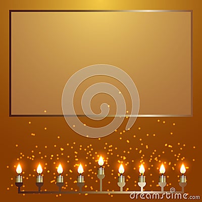Hanukkah. 2-10 December. Judaic holiday. Nine candles. Frame for your text. Glowing lights Stock Photo