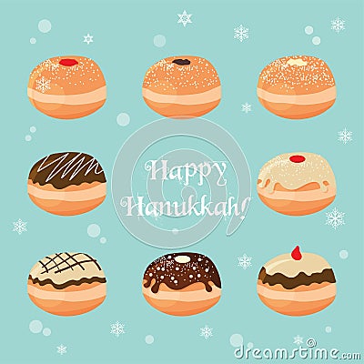 Hanukkah doughnut . Traditional jewish holiday Vector Illustration