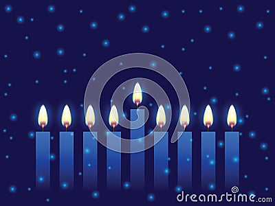 Hanukkah greeting card with candles. Happy Hanukkah, Jewish holiday background. Vector Hanukkah background with menorah Vector Illustration