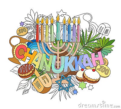 Hanukkah hand lettering and doodles elements Vector Illustration