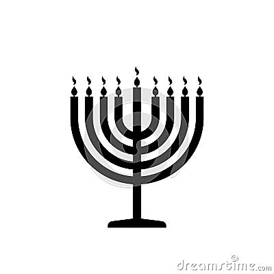 Hanukkah. Icon of menorah for happy chanukah. Black icon of hanuka isolated on white background. Menora is symbol of hanuka. Vector Illustration