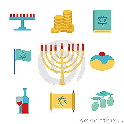 Hanukkah and jewish flat style icon set vector design Vector Illustration
