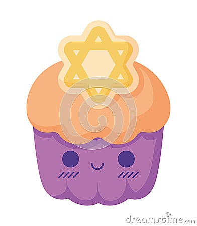 hanukkah kawaii cupcake Vector Illustration