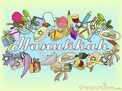 Hanukkah line art design raster illustration Cartoon Illustration