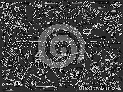 Hanukkah line art design vector illustration chalky Vector Illustration