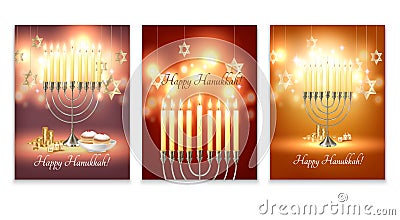 Hanukkah Realistic Banner Set Vector Illustration