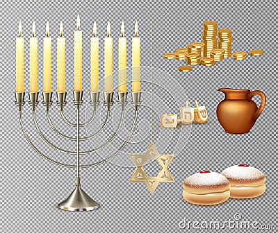 Hanukkah Realistic Set Vector Illustration