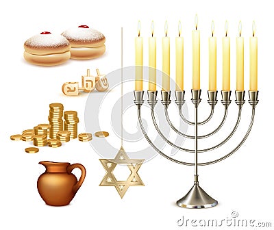 Hanukkah Realistic Set Vector Illustration