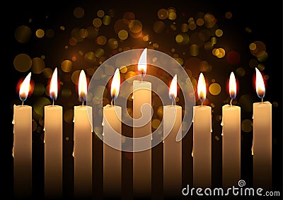 Hanukkah realistic vector candles over bokeh background. Created with gradient mesh Vector Illustration