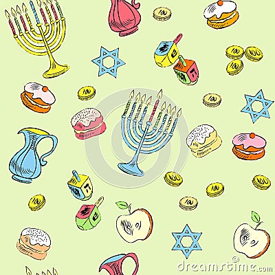 Hanukkah seamless pattern. Hand drawn doodle vector illustration Vector Illustration