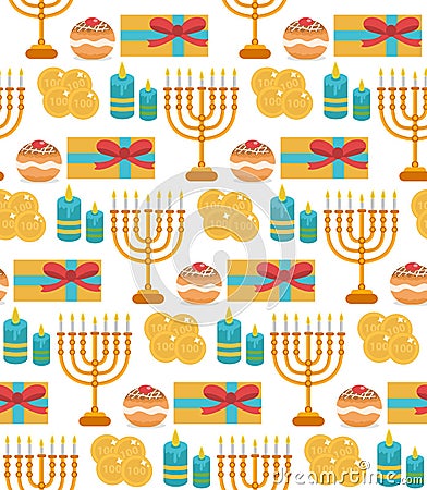 Hanukkah seamless pattern. Hanukkah background with Menorah Vector Illustration