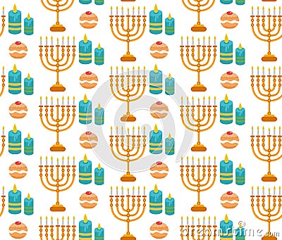 Hanukkah seamless pattern. Hanukkah background with Menorah Vector Illustration