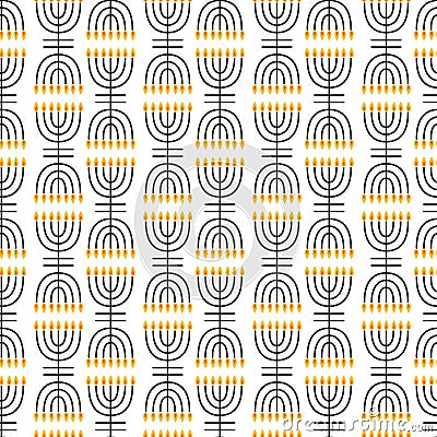Hanukkah seamless pattern. Hanukkah simbols. Hanukkah candles, menorah, sufganiot and dreidel. Vector Illustration