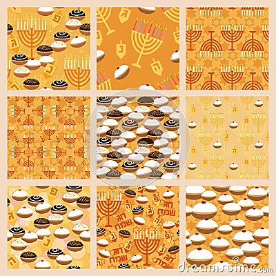 Hanukkah seamless pattern set Vector Illustration