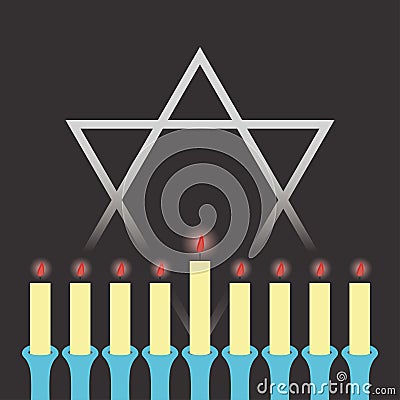 Hanukkah. Star of David. Candles in a candlestick. Vector. Vector Illustration