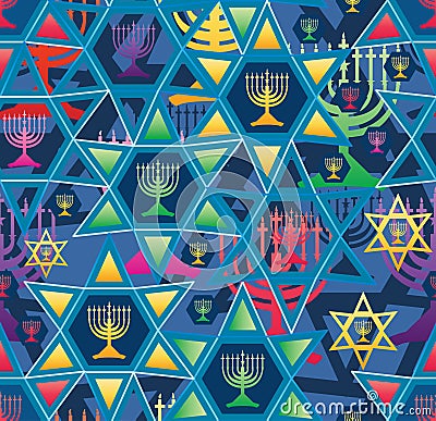 Hanukkah star line bright symmetry seamless pattern Vector Illustration