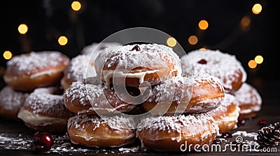 Hanukkah sufganiyot. Traditional Jewish donuts for Hanukkah Stock Photo