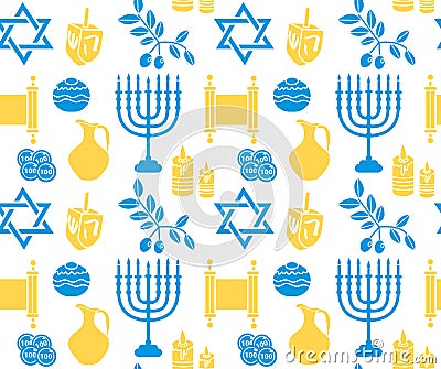 Hanukkah symbol seamless pattern. Hanukkah background with Menorah Vector Illustration