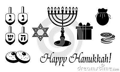 Hanukkah symbols set Vector Illustration