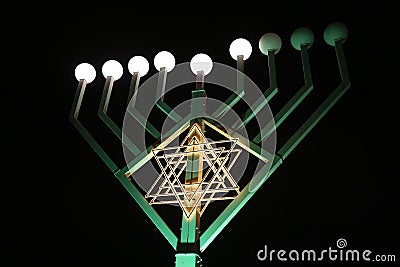 Hanukkiah, Menorah with nine branches Stock Photo