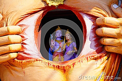 hanumaan and his chest and showing ram and sita Stock Photo